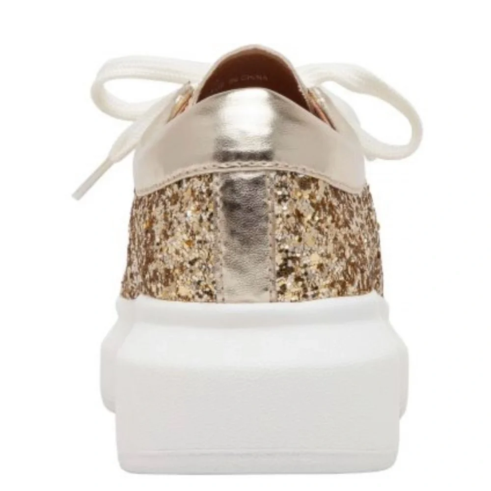 Línea Paola Kelsey Playful Lace-Up Platform Tennis Shoes PU Gold Glitter - Picture 4 of 16